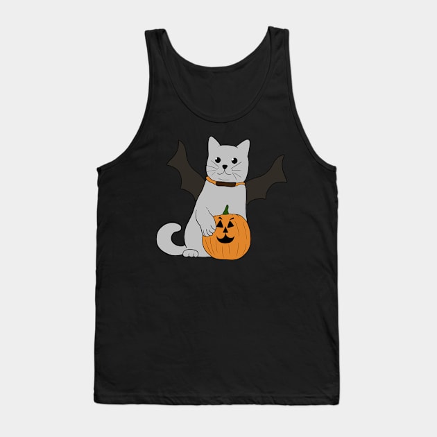 Pumpkin Ghost Cat Tank Top by Rishirt